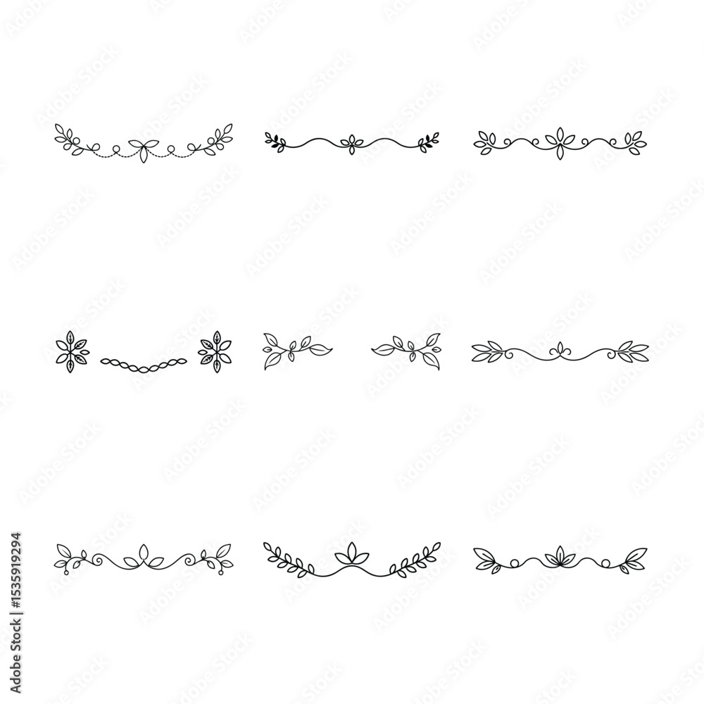 Obraz premium Elegant Floral Dividers A Collection of Botanical Line Art Elements