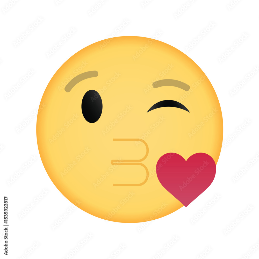 Fototapeta premium Winking emoji blowing kiss with heart