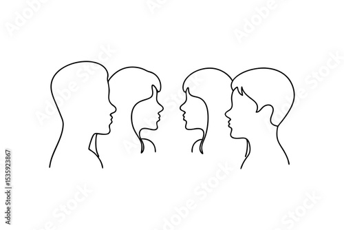 Continuous-line drawing of two couples facing each other