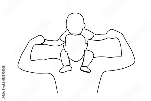 Strong dad giving child a piggyback ride continuous-line drawing
