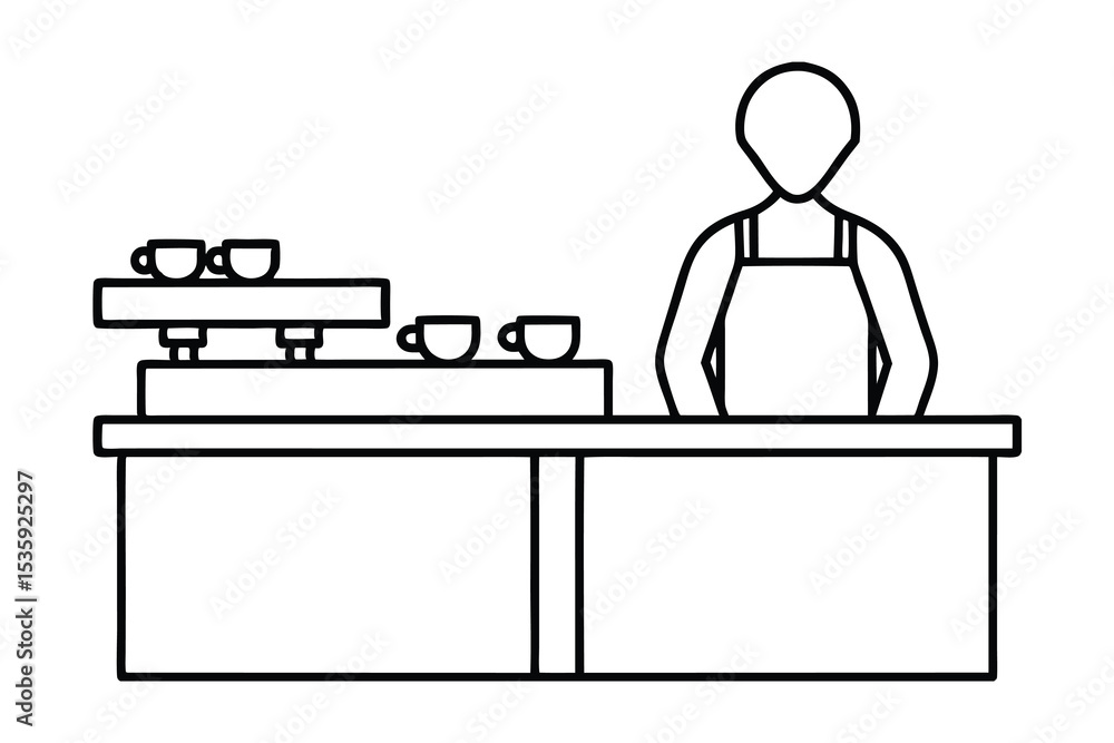 Barista at coffee shop counter continuous line drawing Barista at coffee shop counter continuous line drawing