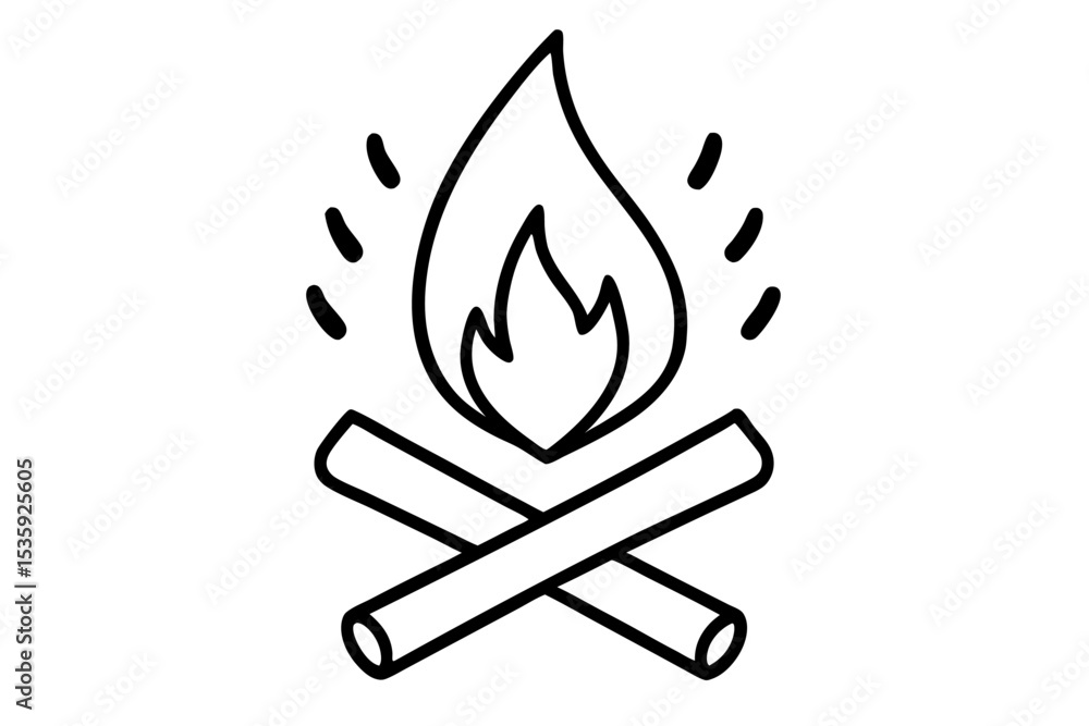 Hand Drawn Campfire Illustration Black Line Art flames Hand Drawn Campfire Illustration Black Line Art flames