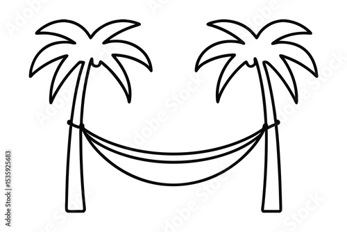 Relaxing hammock between two palm trees continuous line art
