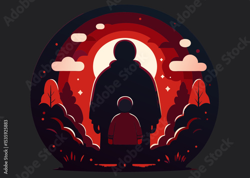 Father and son silhouette at sunset, for family blogs