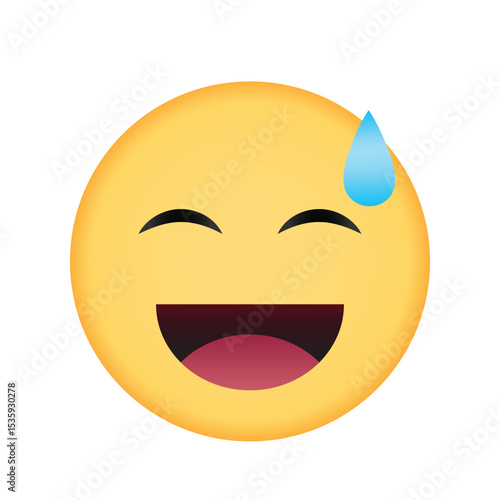 Smiling emoji with sweat drop
