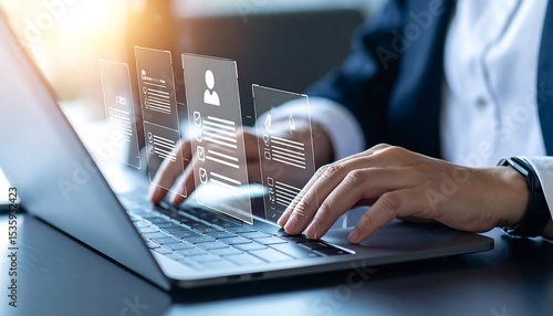 Person using laptop, digital profiles
