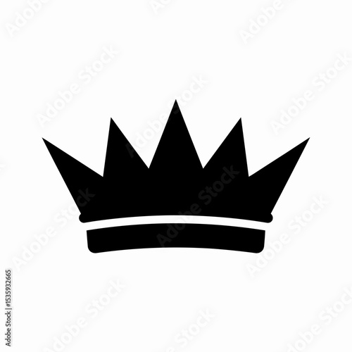 This high-quality image features a solid black crown silhouette with a horizontal base band and five distinct triangular points, all with sharp edges and fine details, suitable for vector use.