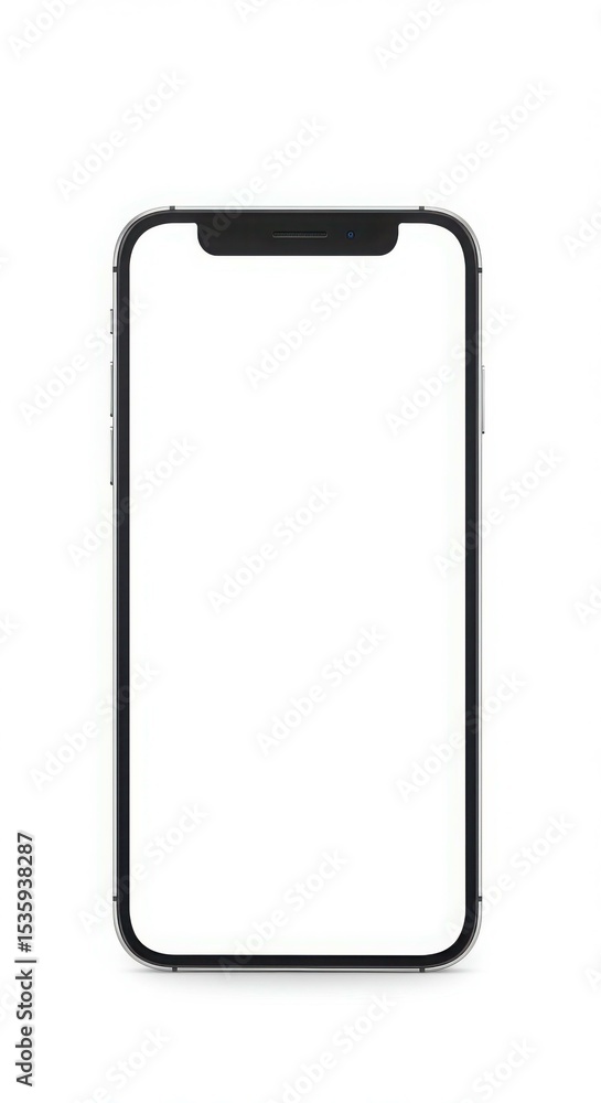 A sleek, black smartphone with a blank white screen, isolated on a white background. A sleek, black smartphone with a blank white screen, isolated on a white background.