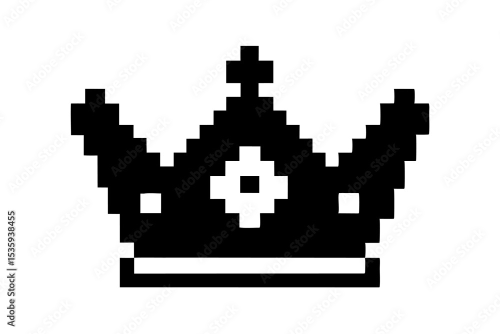 Fototapeta premium Pixel Art Black and White Royal Crown Illustration