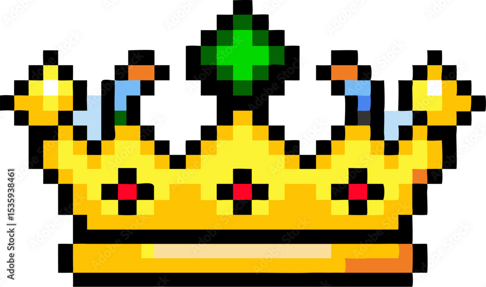 Fototapeta premium Pixel Art Gold Royal Crown Green Gem Red Crosses gold crown