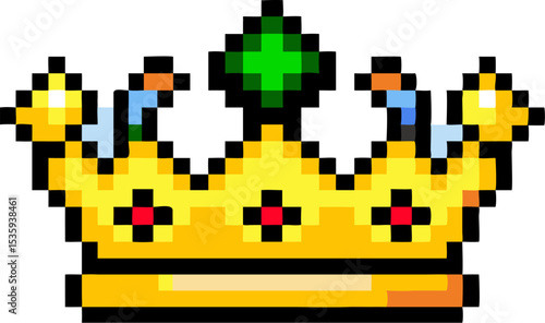 Pixel Art Gold Royal Crown Green Gem Red Crosses gold crown