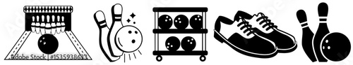 Bowling Showing Lane, Pins, Ball, Shoes and Equipment Rack – Recreation, Precision Sport, Entertainment, Bowling Equipment