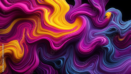 Abstract colorful wavy swirls on black background artistic design for creative projects