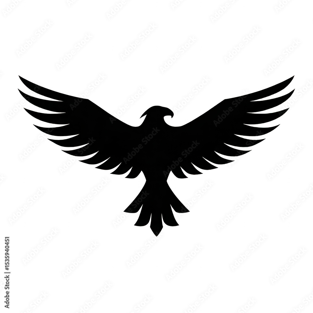 Fototapeta premium Flying eagle, a simple silhouette in black color against a white background, png, transparent