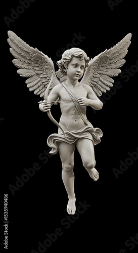 Winged Cupid: Stone Sculpture, Dark Elegance