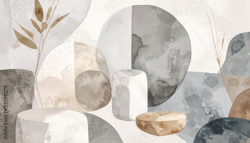 Wallpaper Mural A semi-abstract still-life, created in a minimalistic style, semi-abstract collage-like, can be used in interior design, matching Scandinavian style interiors, creating an atmosphere of calmness Torontodigital.ca