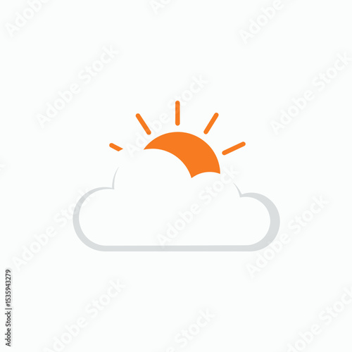 Orange sun emits rays behind a white cloud outlined in gray