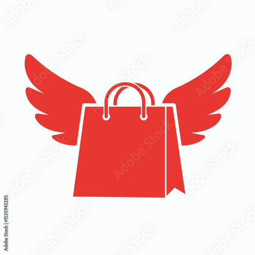 Red shopping bag with wings extending from either side