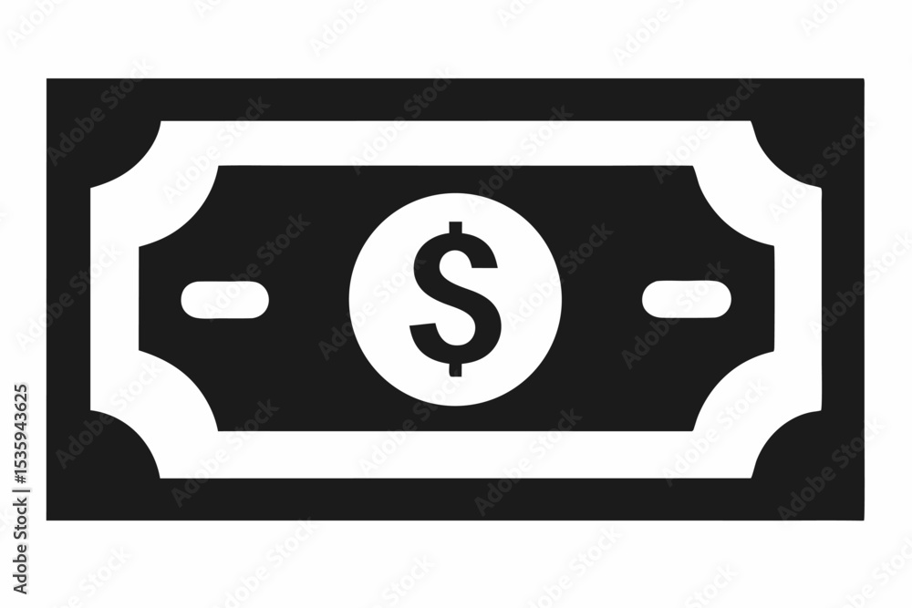 Bold Black and White Glyph Icon Dollar Bill money currency Bold Black and White Glyph Icon Dollar Bill money currency