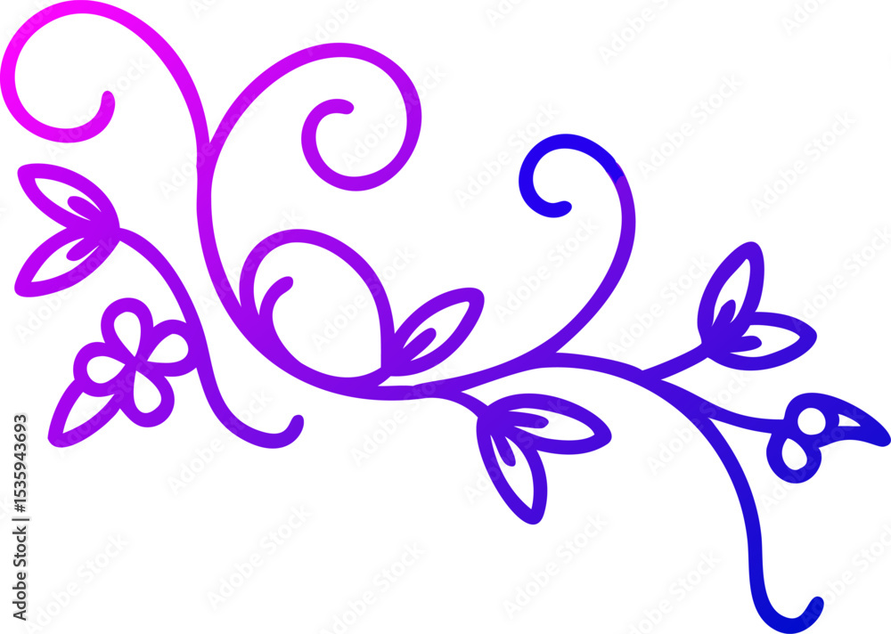Obraz premium Purple Blue Gradient Floral Flourish Silhouette vector