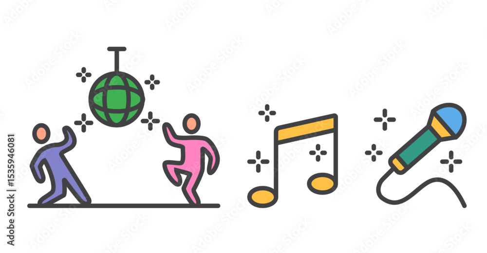 Naklejka premium Dance music party line art outline isolated set. Vector flat graphic design illustration 