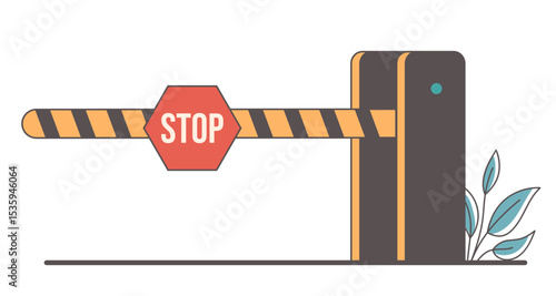 Car road barrier with stop sign design element isolated concept. Vector flat graphic design illustration