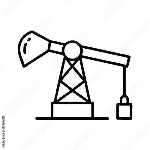 Oil rig derrick with a fuel nozzle in a simple line art style  