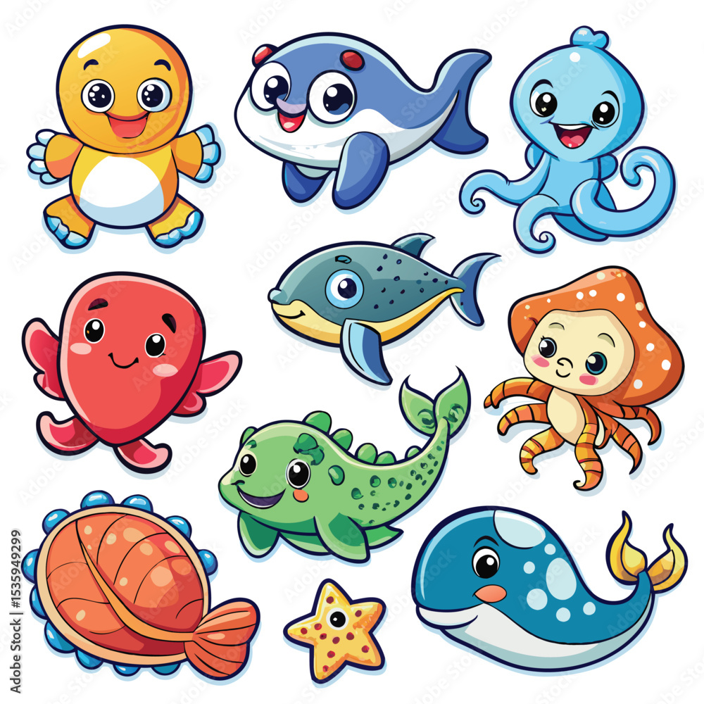 Obraz premium Cute cartoon sea creatures
