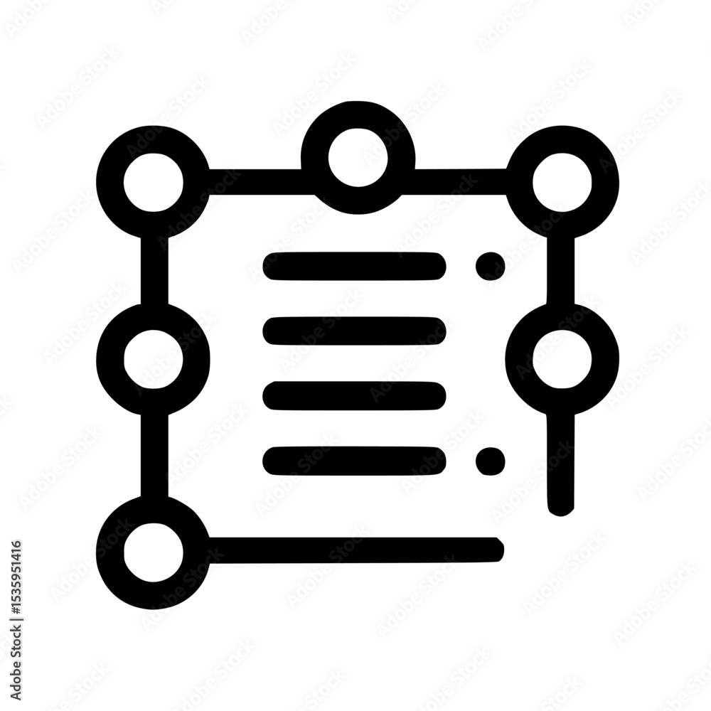 A simple diagram depicting a connected list or document with nodes. A simple diagram depicting a connected list or document with nodes.