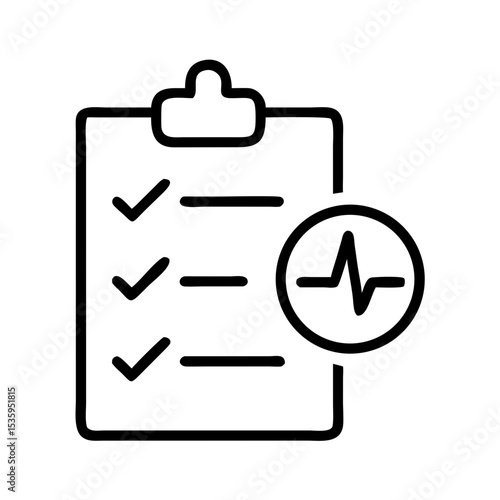 Health checklist on clipboard with heart rate icon  