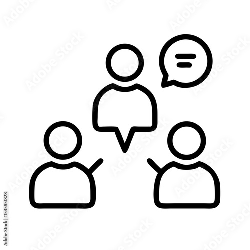 Three people communicating in conversation bubble illustration  