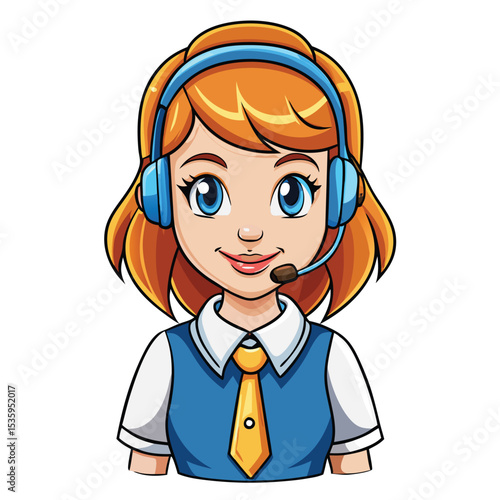 Friendly cartoon customer service representative wearing headphones