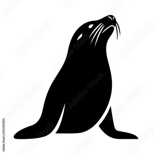 Black and white vector illustration of a sea lion silhouette