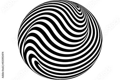 Black and White Abstract Op Art Oval with Wavy Stripes