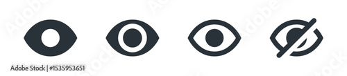 set of eye icon | open, closed, slashed, hidden eye icons in black flay style. Visibility and privacy symbol set. for settings, security, password toggles, and privacy, access controls