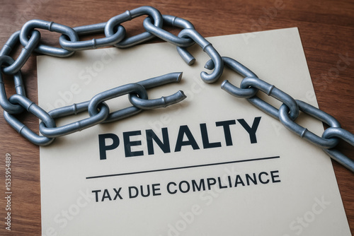 Tax due compliance penalty document with broken chain symbolizing deal risk and financial burden in business context