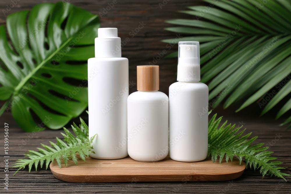 Eco-friendly sunscreen bottles arranged on a wooden surface. The focus is on the sustainable packaging design. Eco-friendly sunscreen bottles arranged on a wooden surface. The focus is on the sustainable packaging design.