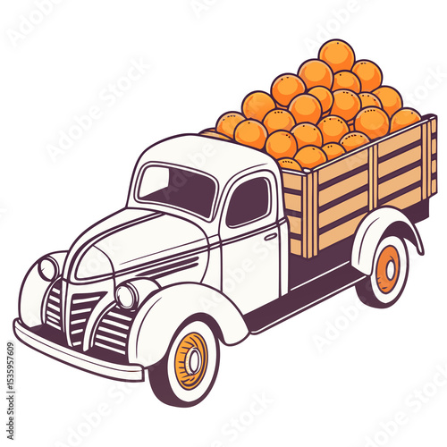 Vintage Truck Loaded with Oranges
