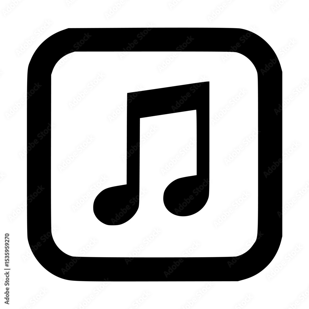 A black musical note icon inside a rounded square, isolated on a white background. A black musical note icon inside a rounded square, isolated on a white background.