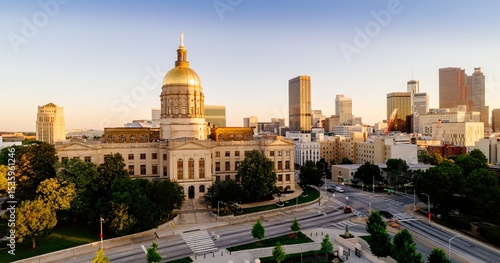 Georgia State Capitol building in Atlanta, USA, a symbol of state government and history, with the city skyline in the background.