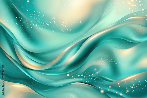 Teal and gold abstract flowing fabric design