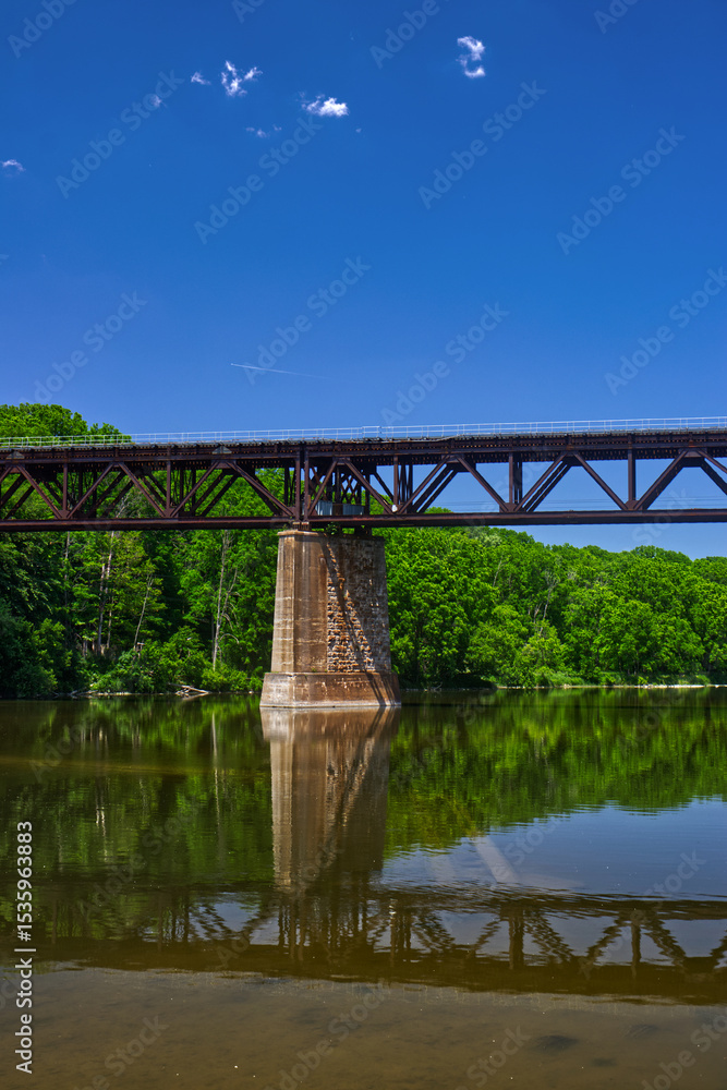 Fototapeta premium Huge brick pillar holding the wright of the rail bridge, Paris, ON, Canada