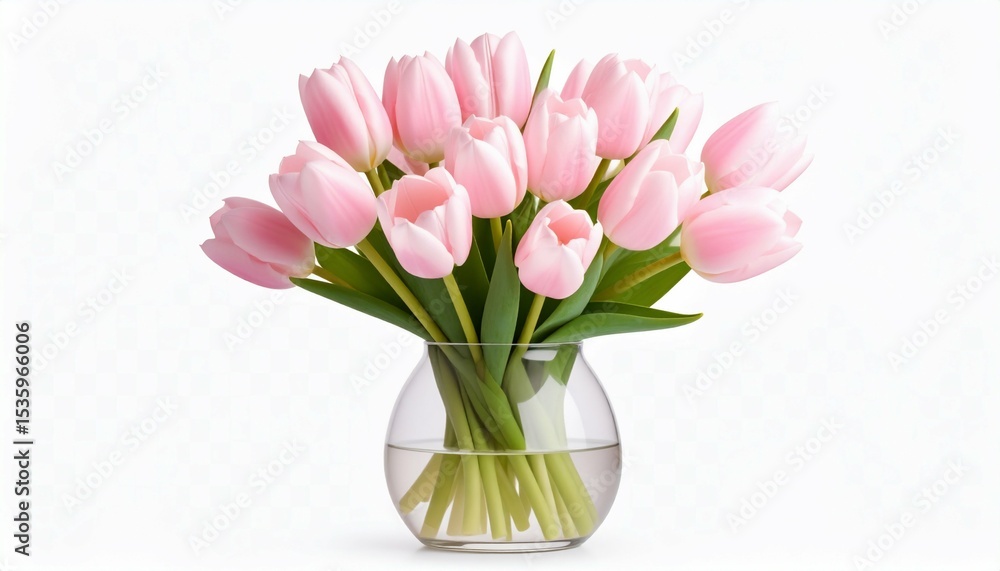 Fototapeta premium Pink tulips in a vase on white - works well for marketing materials