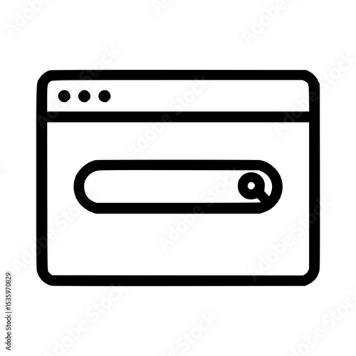 Simple black and white icon depicting an open web browser window with a search bar.