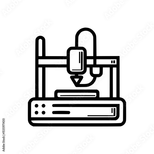 A simple black and white illustration of a 3D printer, showing its components.