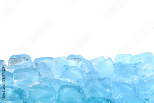Cubes of clear ice against white background