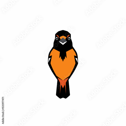 Stylized Baltimore Oriole Illustration with Geometric Shapes and Bold Colors