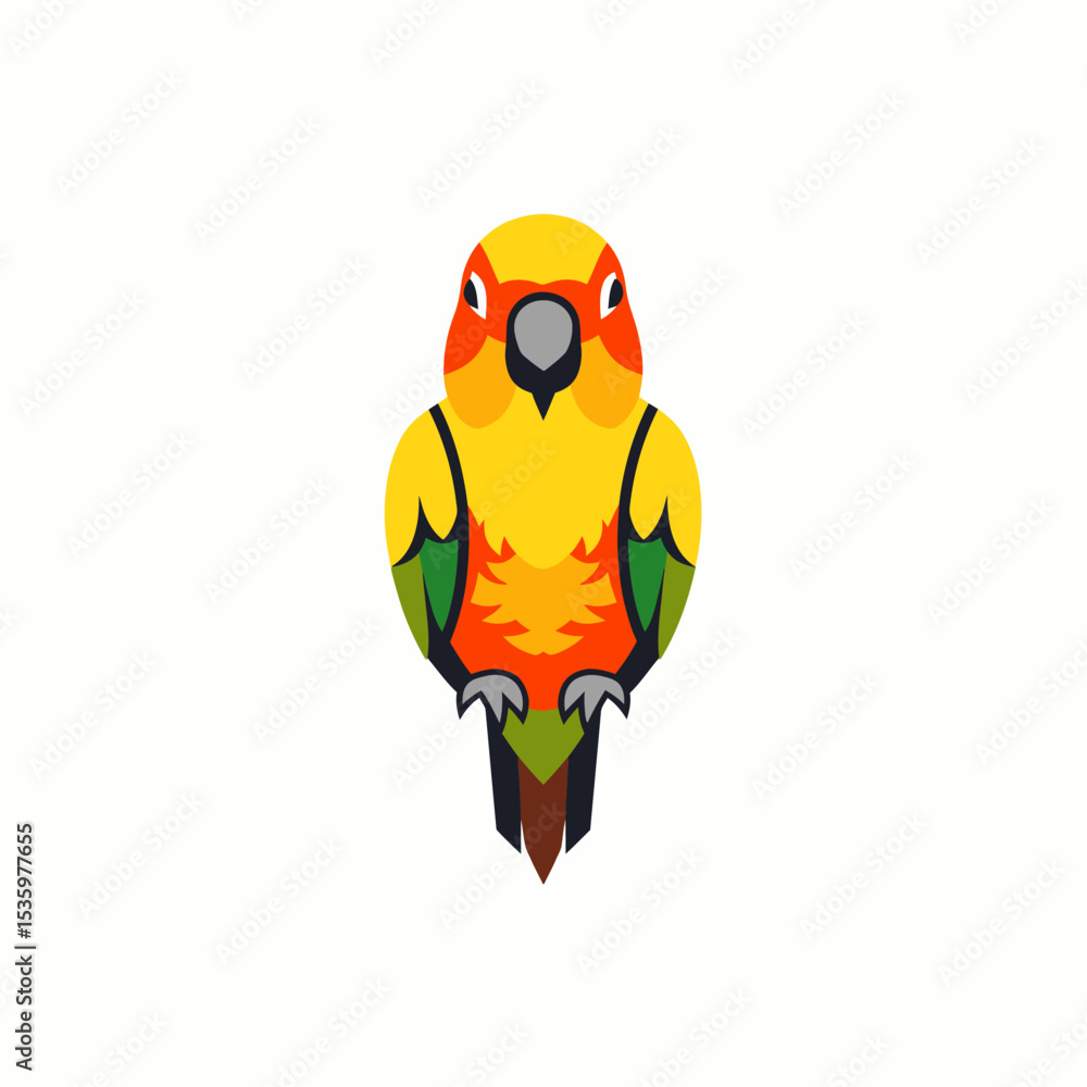 Fototapeta premium Stylized Sun Conure with Vibrant Plumage and Geometric Design Elements