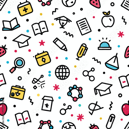 Cute colorful pattern of educational icons