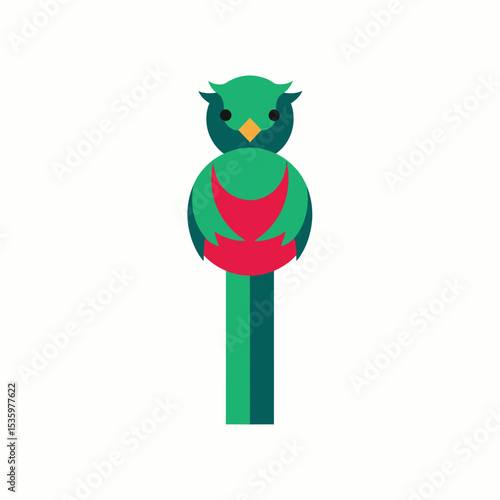 Stylized Quetzal Illustration with Geometric Shapes and Vibrant Colors